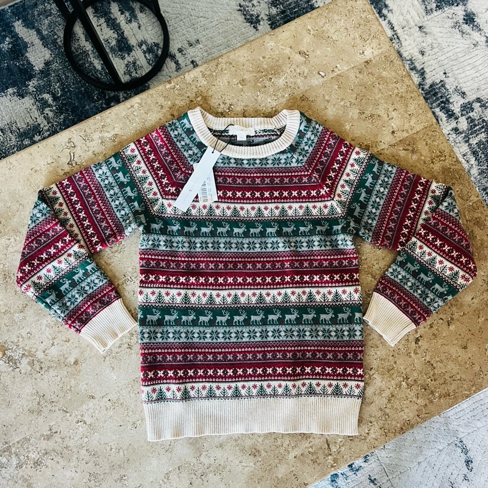 NWT Scene&Heard Fair Isle Festive Christmas 100% Cotton Knit Sweater Size 10-12 - Picture 1 of 9